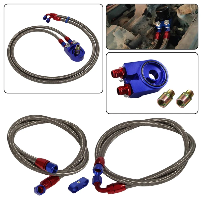 

AN8 Oil Filter Sandwich Adapter+AN8 1.4m 1.6m Nylon Braided or SS Braided Oil Line Black / Blue