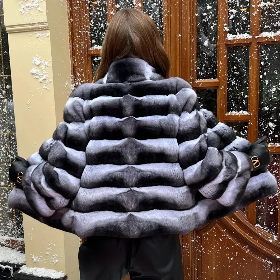 Chinchilla Fur Coat Women Winter Real Jacket For Women Real Rex Rabbit Fur Short Fur Coat