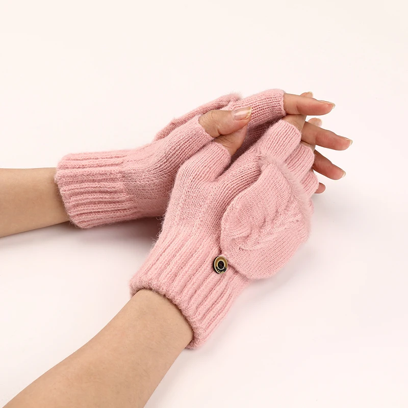 Exposed Finger Gloves Flip Edge Short Gloves Women Warm Fashionable Knitted Half Finger Gloves Winter Outdoor Thickening Gloves