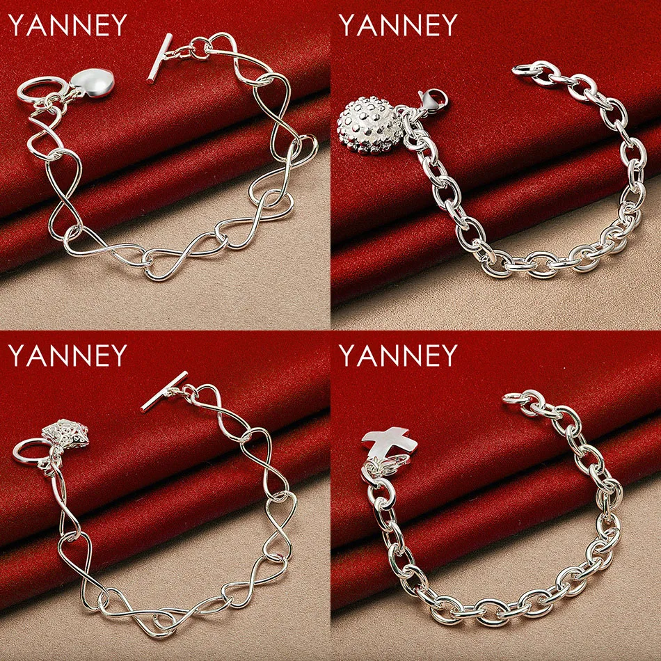 

Fashion 925 Sterling Silver 8 Inch Beautiful Cross Heart Bracelet Women Accessories Party Jewelry Wedding Jewelry