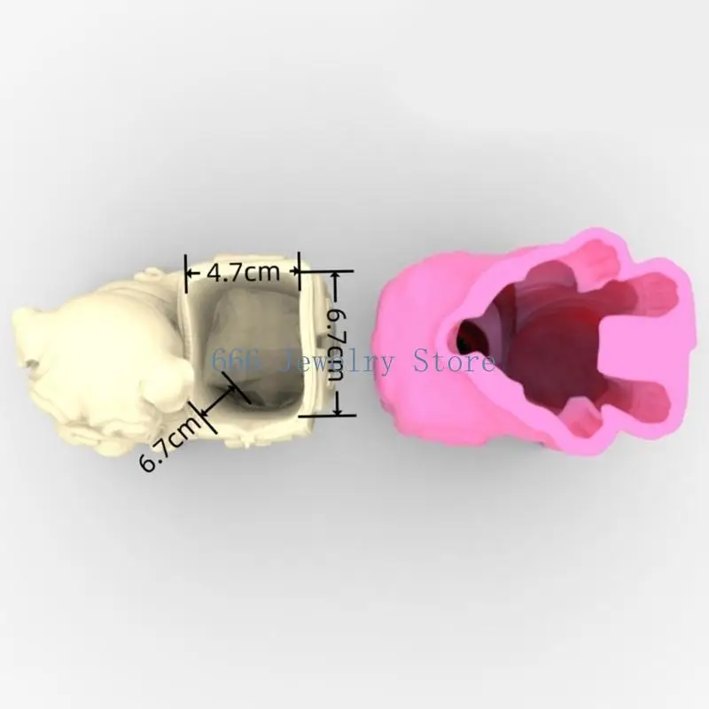 F2TD Pug Shaped Concrete Mould DIY Vase Molds Silicone Material for DIY Hand-Making