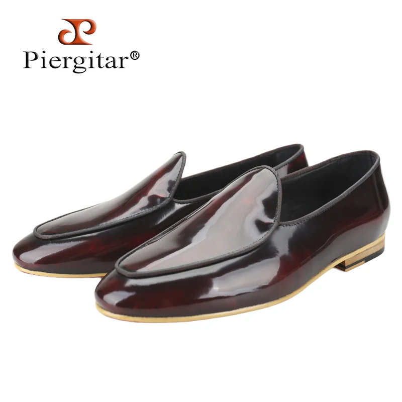 Piergitar Hand Polished Reddish Brown Color Calfskin Slip-On Loafers For Party And Wedding Handmade Men's Dress Shoes Red Bottom