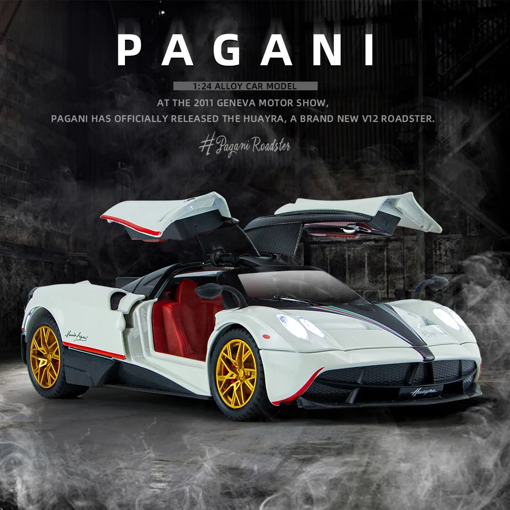 Pagani Huayra Dinastia brinquedo supercarro para crianças, carro em liga, modelo de coleção metálica, brinquedos leves e sonoros, 1:24