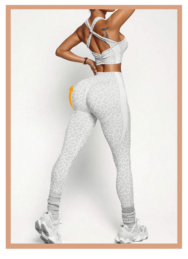 Leopard Print Cross Back Slim Fit Quick-Dry Sports Gym Yoga Set