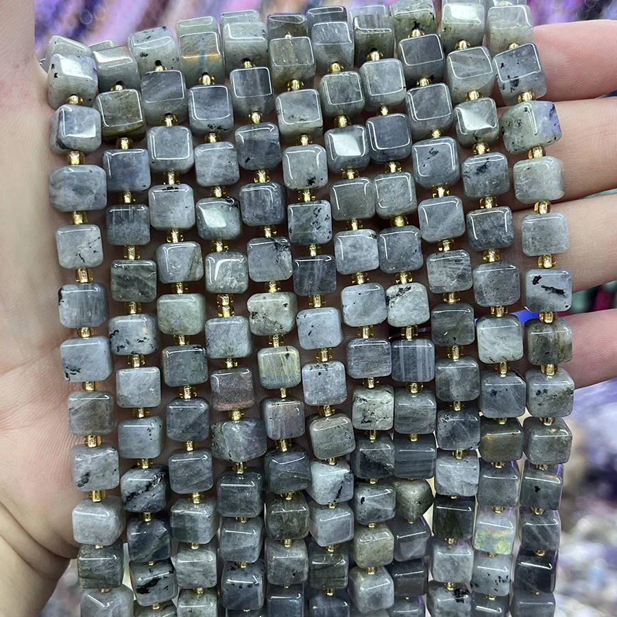 Natural Labradorite Sugar Cube Stone Shining Stone Beads Faceted Loose Spacer For Jewelry Making DIY Necklace Bracelet 15'' 8mm