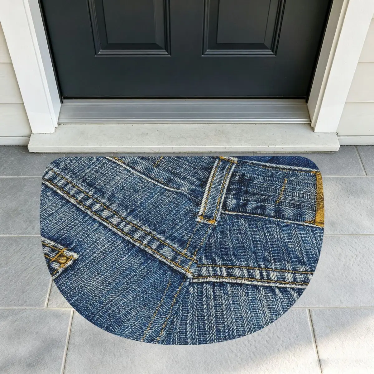 Behind Pants I Love Bluejeans Denim Soft Flannel Half Round Doormat Non Slip Bathroom Mat Absorbent Floor Carpet for Garage