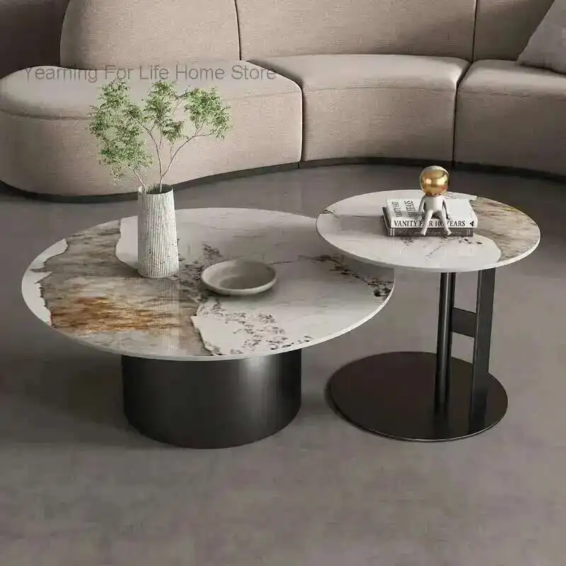 

Round Slab Italian Luxury Coffee Rock Table Modern Living Room House Designer Side Table Mesa De Centro Sala Home Furniture