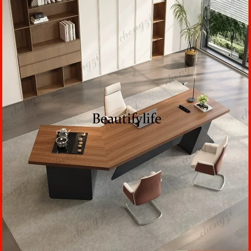 L181 Solid wood boss desk light luxury president leadership desk manager office kettle tea table integrated