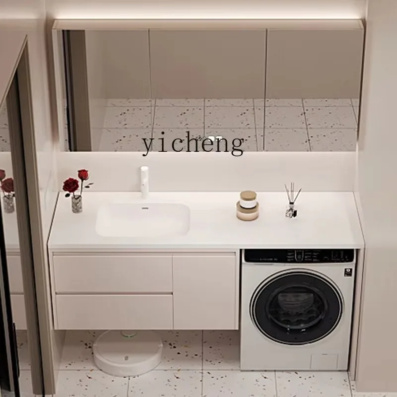 YS-9 Corian washing machine wash basin integrated rock slab hot curved bathroom cabinet combination face basin