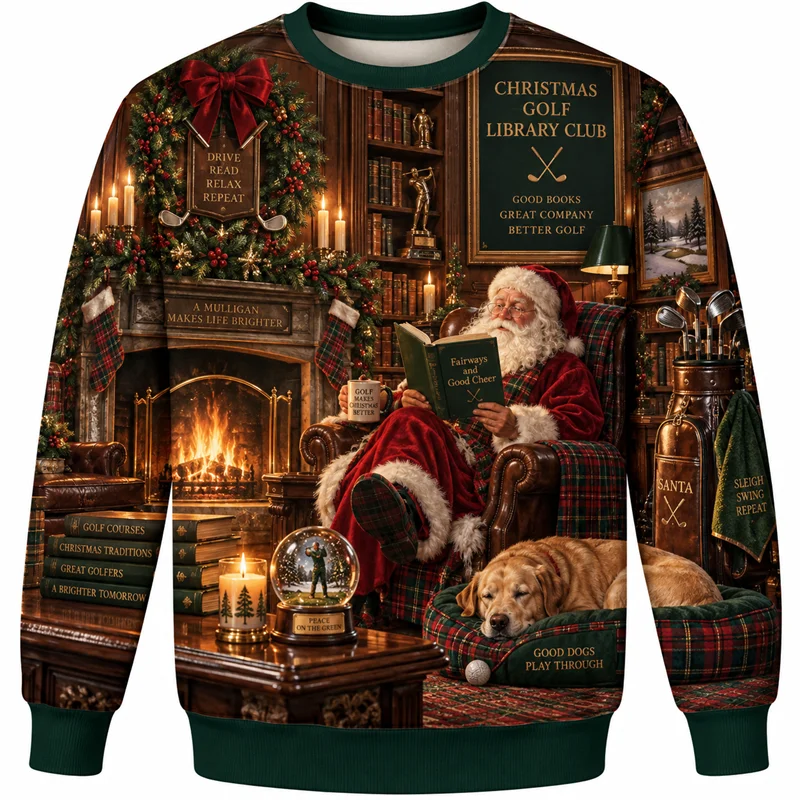 Christmas Golf Sweatshirt Santa Gingerbread Turtle Reindeer Astronaut Crewneck Xmas Pullover Holiday Sports Party Fun Gift Top