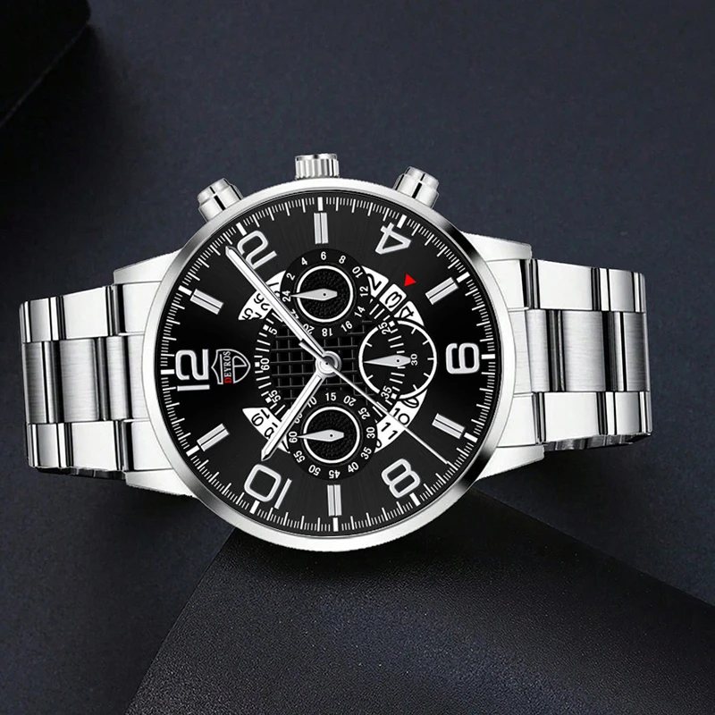 DEYROS Mens Fashion Watches Luxury Stainless Steel Quartz Wrist Watch Men Business Bracelets Necklace Watch montre homme