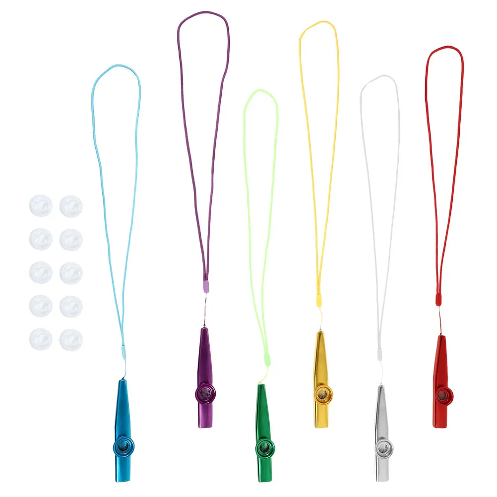 

1 set Aluminum Alloy Kazoo Metal Percussion Instrument Kids Musical Toy Lanyard Bright Colors Flute Diaphragm Instruments