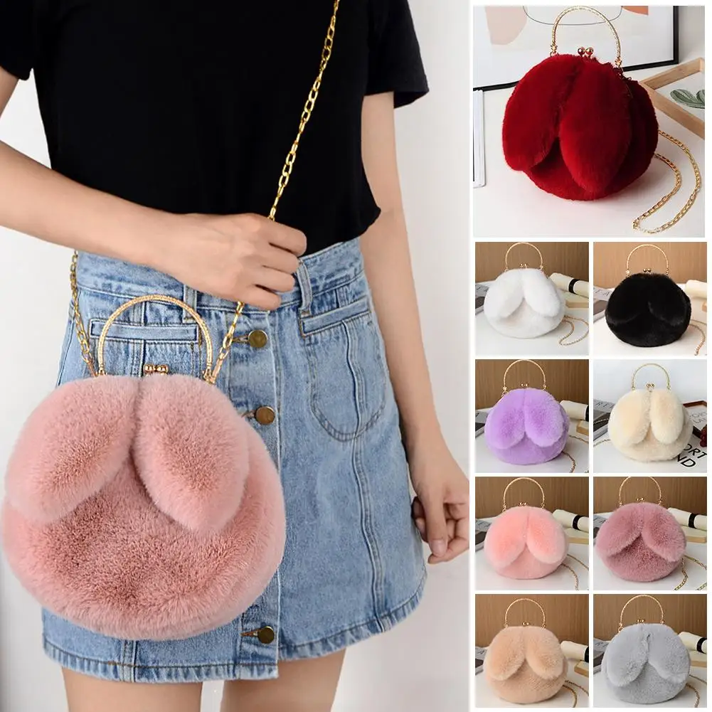 

Lovely Plush Rabbit Crossbody Bags For Women Korean Version Purses And Handbags Girls New Rabbit Ear Shoulder Messenger Bag T9L6