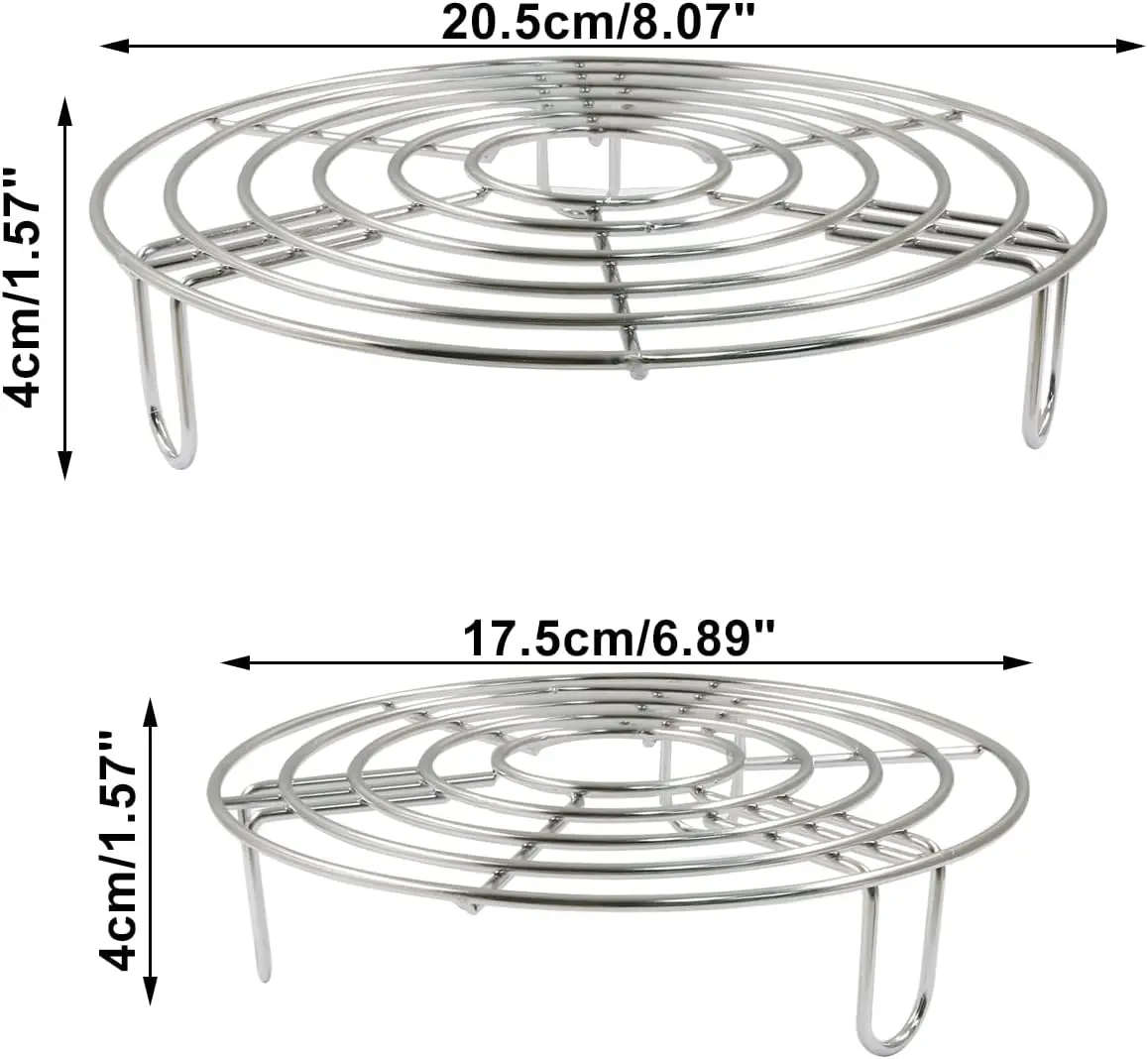2PCS Round Cooling Racks Stainless Steel | Steamer Rack, Roasting Rack, Fits Air Fryer Stockpot Pressure Cooker, 8' and 6.89' si
