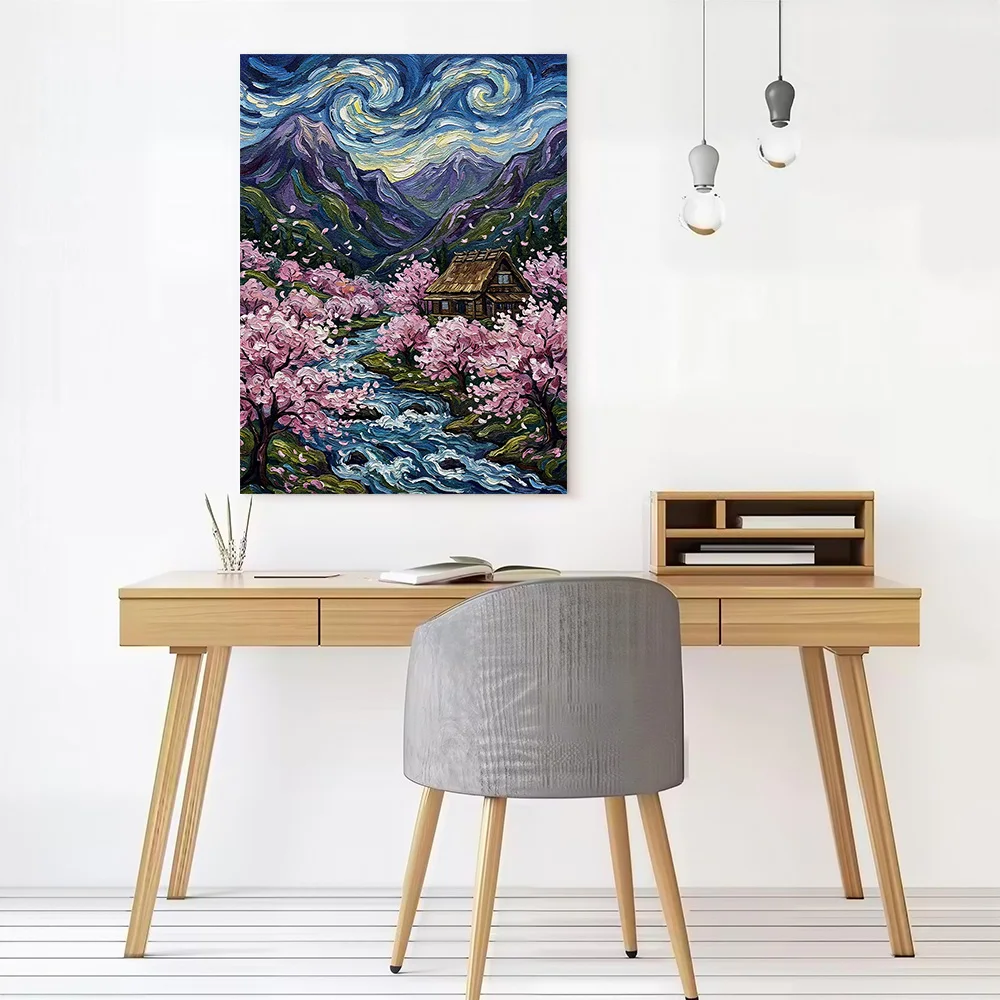Van Gogh Inspired Japanese Village Painting Poster Canvas Wall Art Custom Photo Print Modern Painting for Fans Home Decor Items