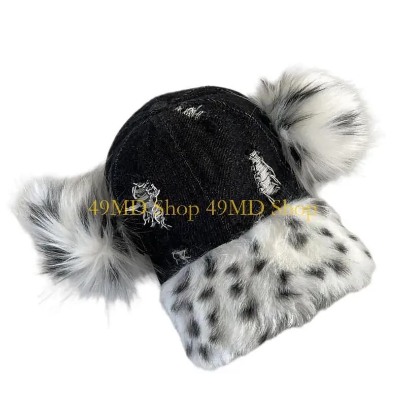 

49MD зимняя спортивная шапка с декоративными помпонами и меховыми полями для девочек, мальчиков, женщин и мужчин, теплые шапки с