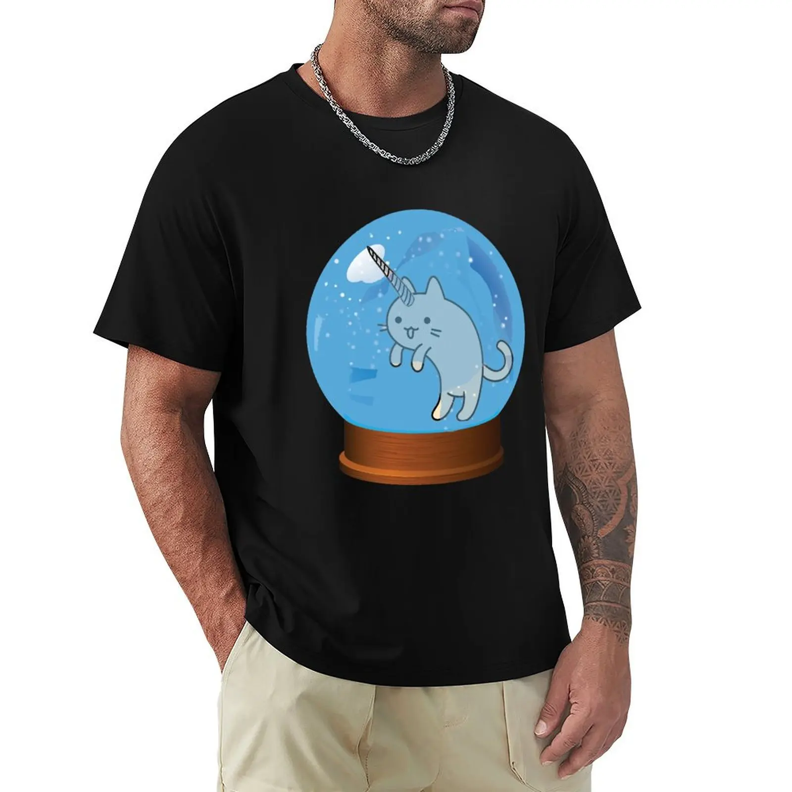 Unicorn Cat Snow Globe T-Shirt man t shirts high quality luxury brand T-Shirt