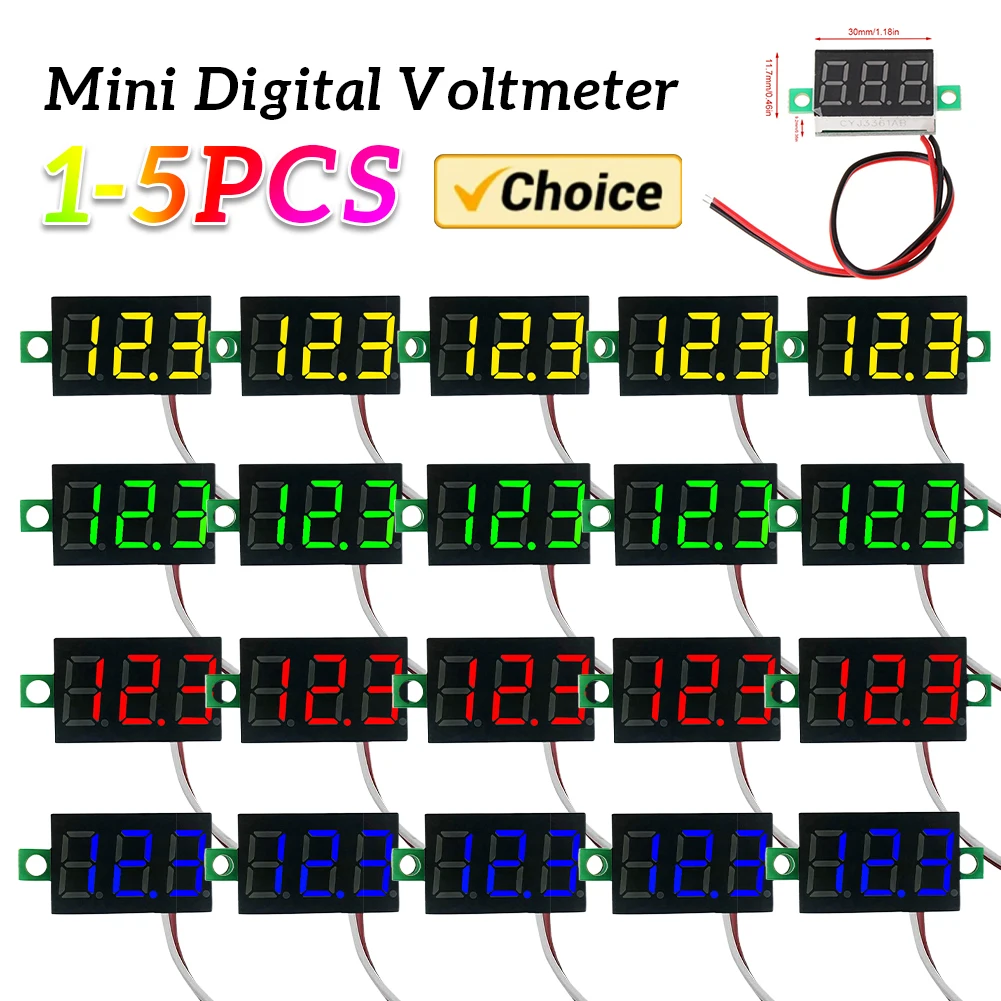 

Цифровой вольтметр 1-10 шт., 5В-30В постоянного тока, 2 провода, светодиодный экран, инструмент для измерения напряжения, дисплей 0,28 дюйма, цифровой тестер напряжения