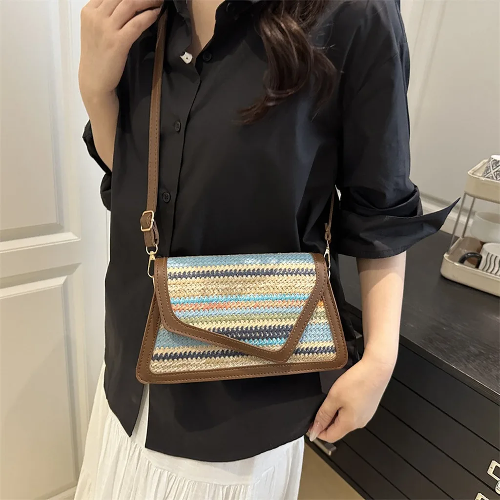 Women'S Straw Woven Crossbody Bag Compact Adjustable Strap Bag Minimalist Shoulder Bag Urban Minimalist For Daily Commuting
