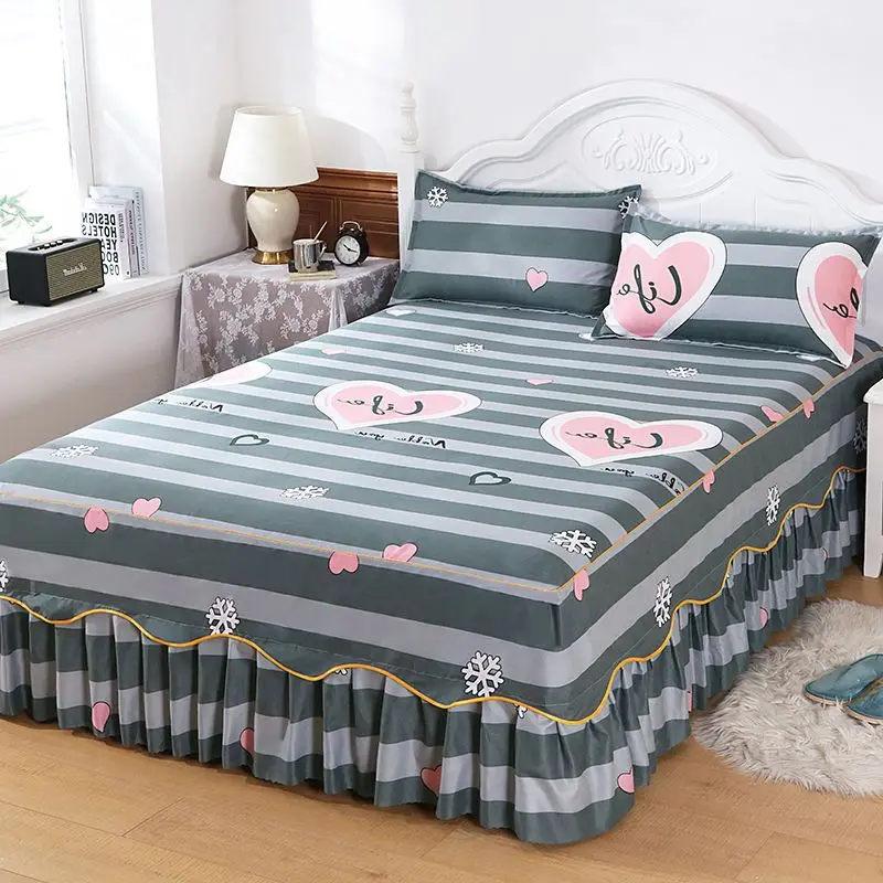 

New Brushed Bed Skirt Simmons Bed Cover Protector Non-slip Dustproof Bed Sheet King Queen Size Sheet with Pillowcase