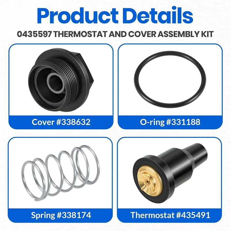 0435597 Thermostat- und Abdeckungssatz für Johnson Evinrude Außenbordmotoren 90/115 PS V4 mit 150/175 PS V6 Enthält Feder- und O-Ring # 435597 – Detail 2