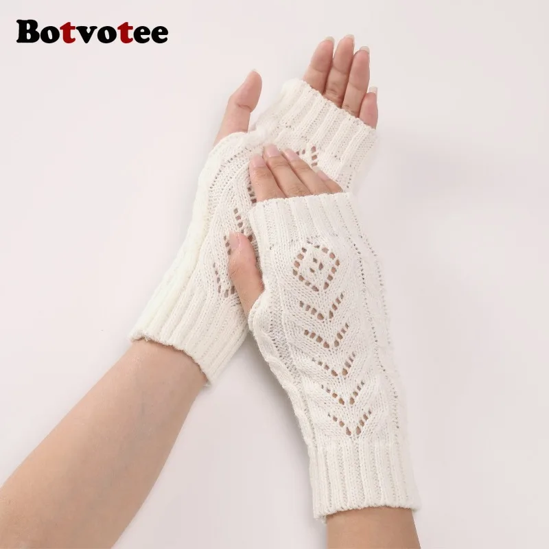 Botvotee Y2k アクセサリー送料無料アームウォーマースリーブ女性用半袖ニット指なし手袋冬アームガード