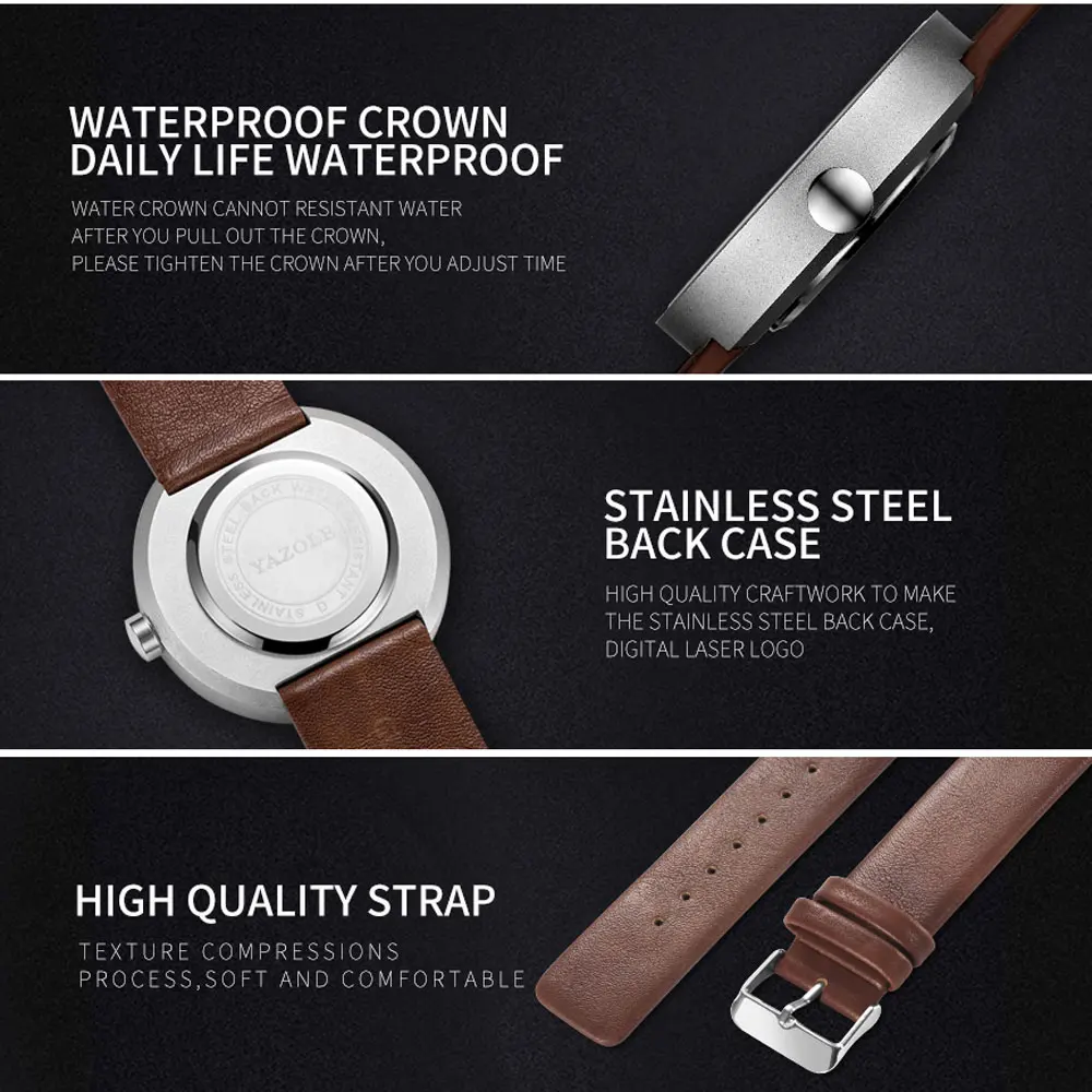 YAZOLE Orologio da uomo Cinturino in pelle di moda Orologi al quarzo Orologio da lavoro da uomo Stile minimalista Orologio da polso ultrasottile Regali di abbigliamento