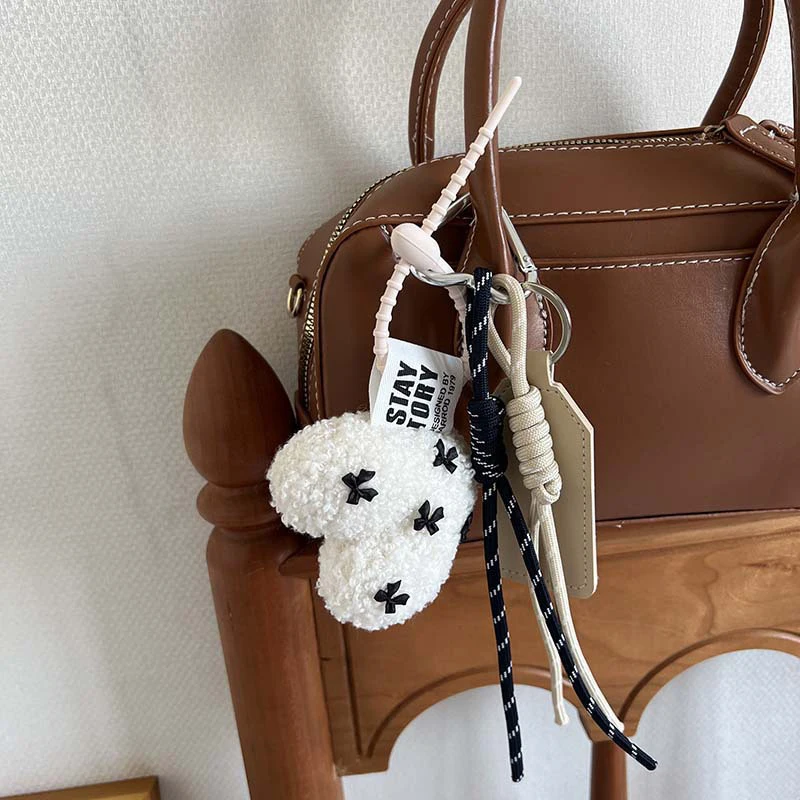Fashion Love Heart Shaped Plush Keychain Handmade Lamb Wool Braided Rope Chain Retro Pendant Jewelry Accessory