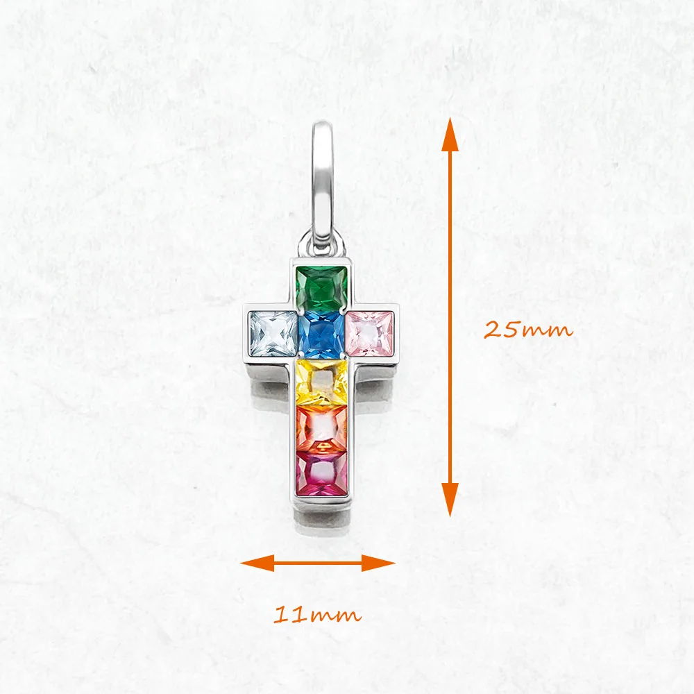 Pendant Cross with Colourful Stones Brand Fine 925 Sterling Silver Jewelry Europe Accessories Classic Gift For Women