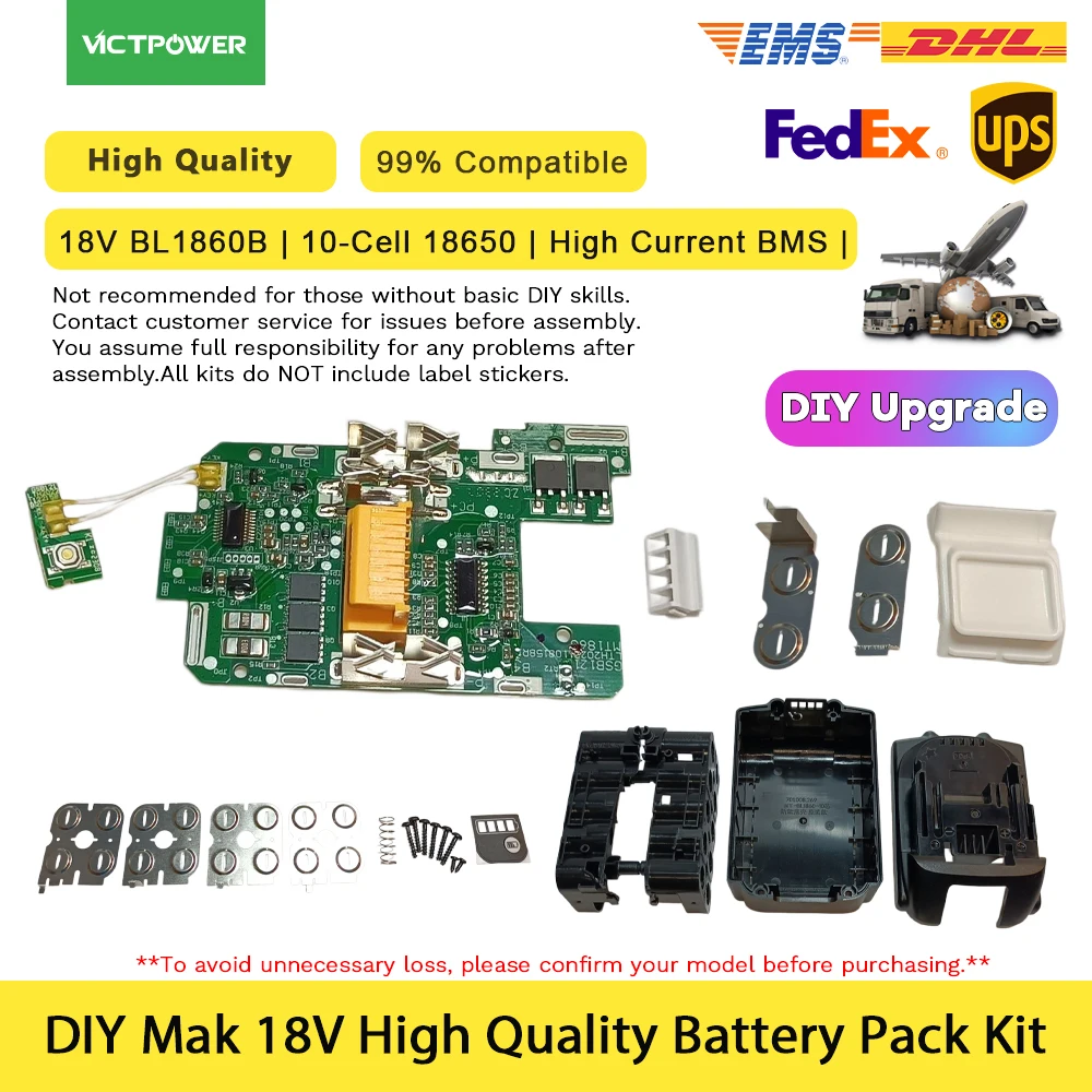 For Mak 18V LXT BL1860B Battery Case Kit 6.0Ah 5S2P 10-Cell 18650 High Current BMS Original Style Replacement