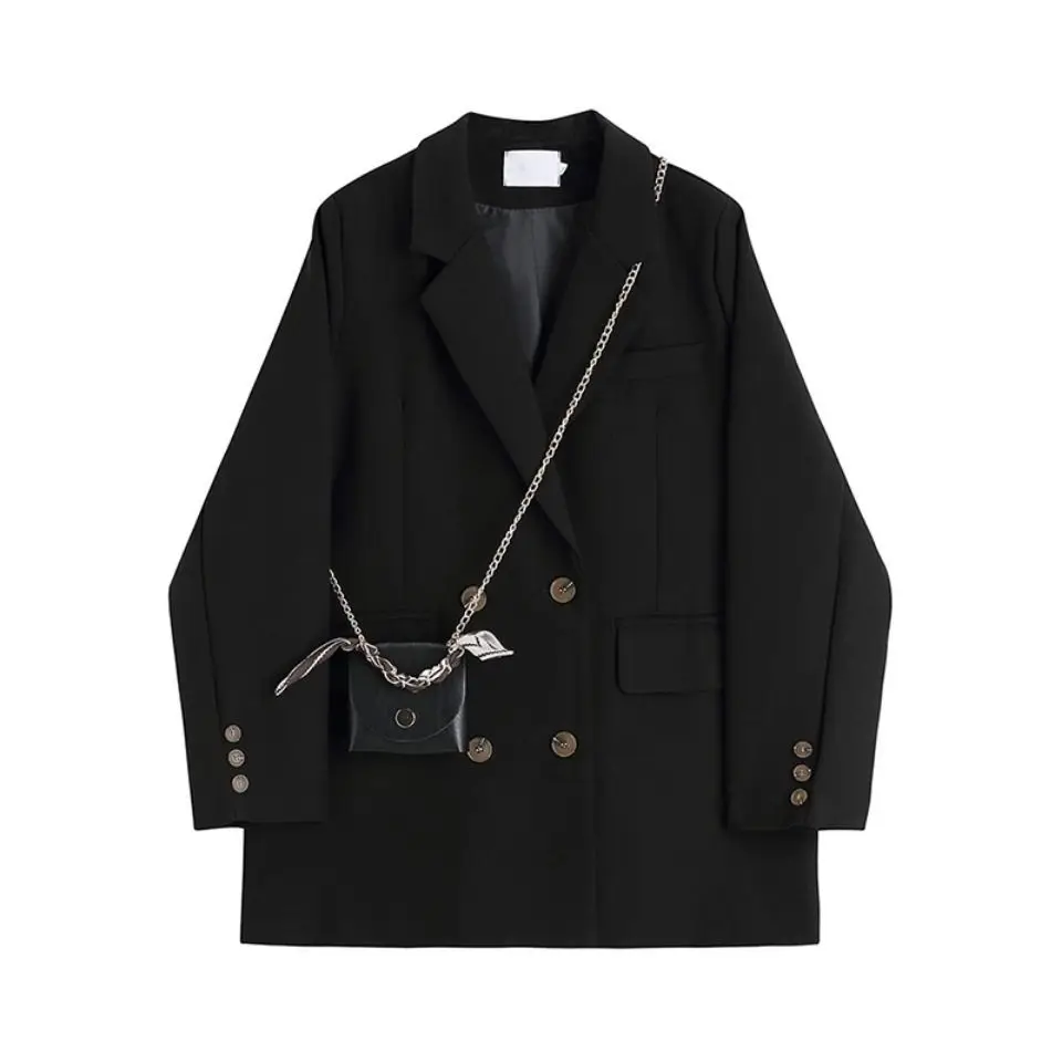 Blazer negro de doble botonadura para mujer, chaqueta de manga larga de marca de lujo, abrigo elegante coreano, ropa de primavera y otoño, nuevo