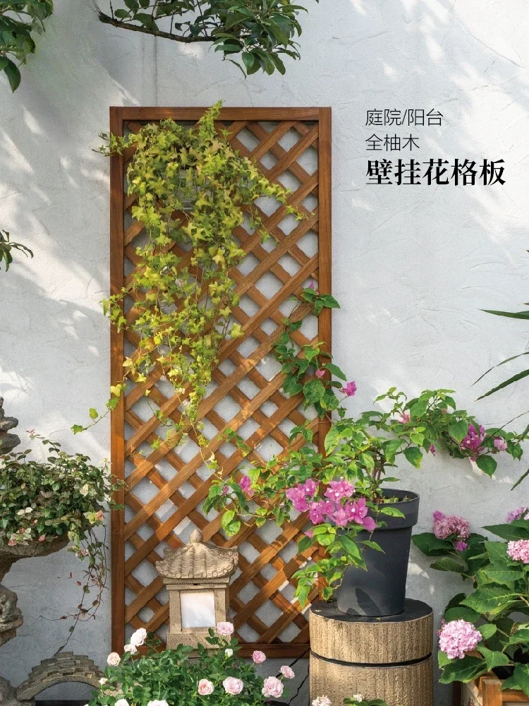 Courtyard wall hanging grid board, all teak balcony, three-dimensional wall hanging decorations