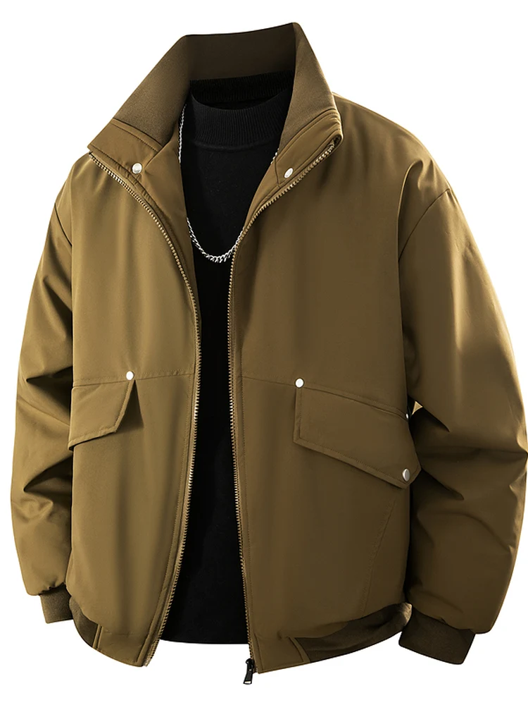 

Зимняя мужская парка-пуховик: утепленная, ветрозащитная, свободного кроя, с длинными рукавами, на молнии, из полиэстера, теплая