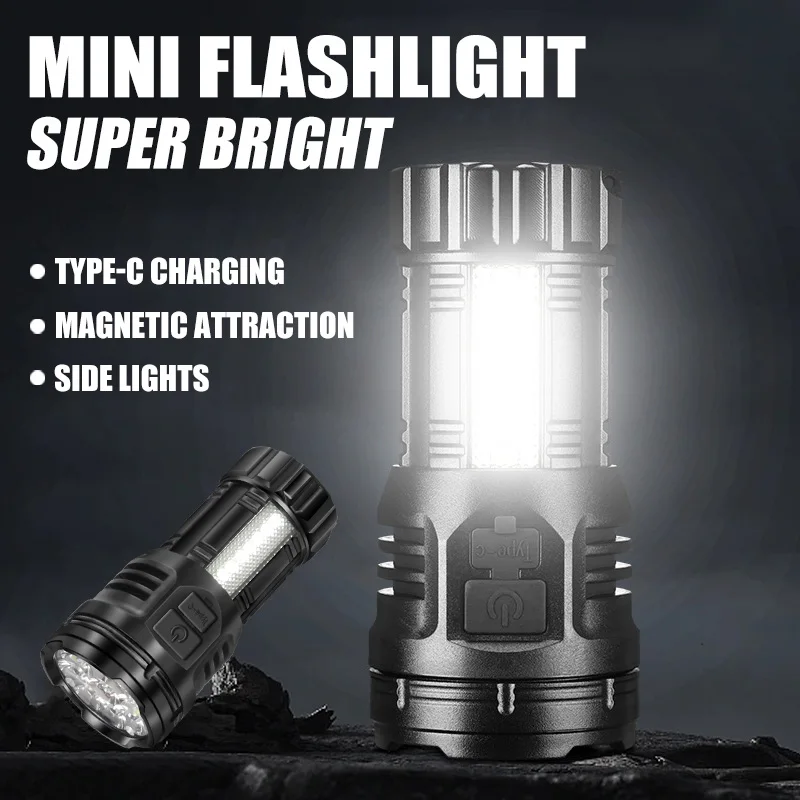 

Mini Multifunctional LED Strong Light Flashlight Rechargeable Cob Side Light Long Range Outdoor Waterproof Camping Torch