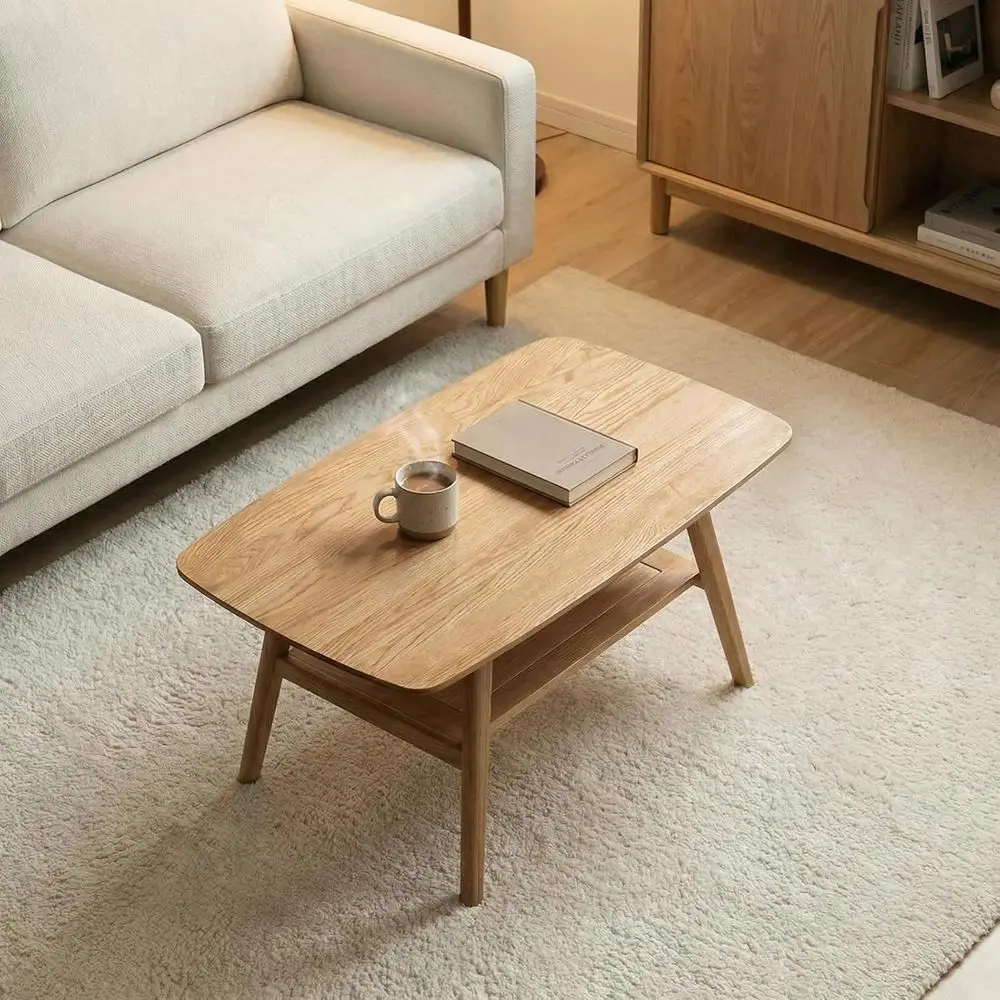 100% Solid Wood Coffee Table - 2-Tier Storage Design - Space Saving Small Coffee Tables or Living Room, Natural, 31.49