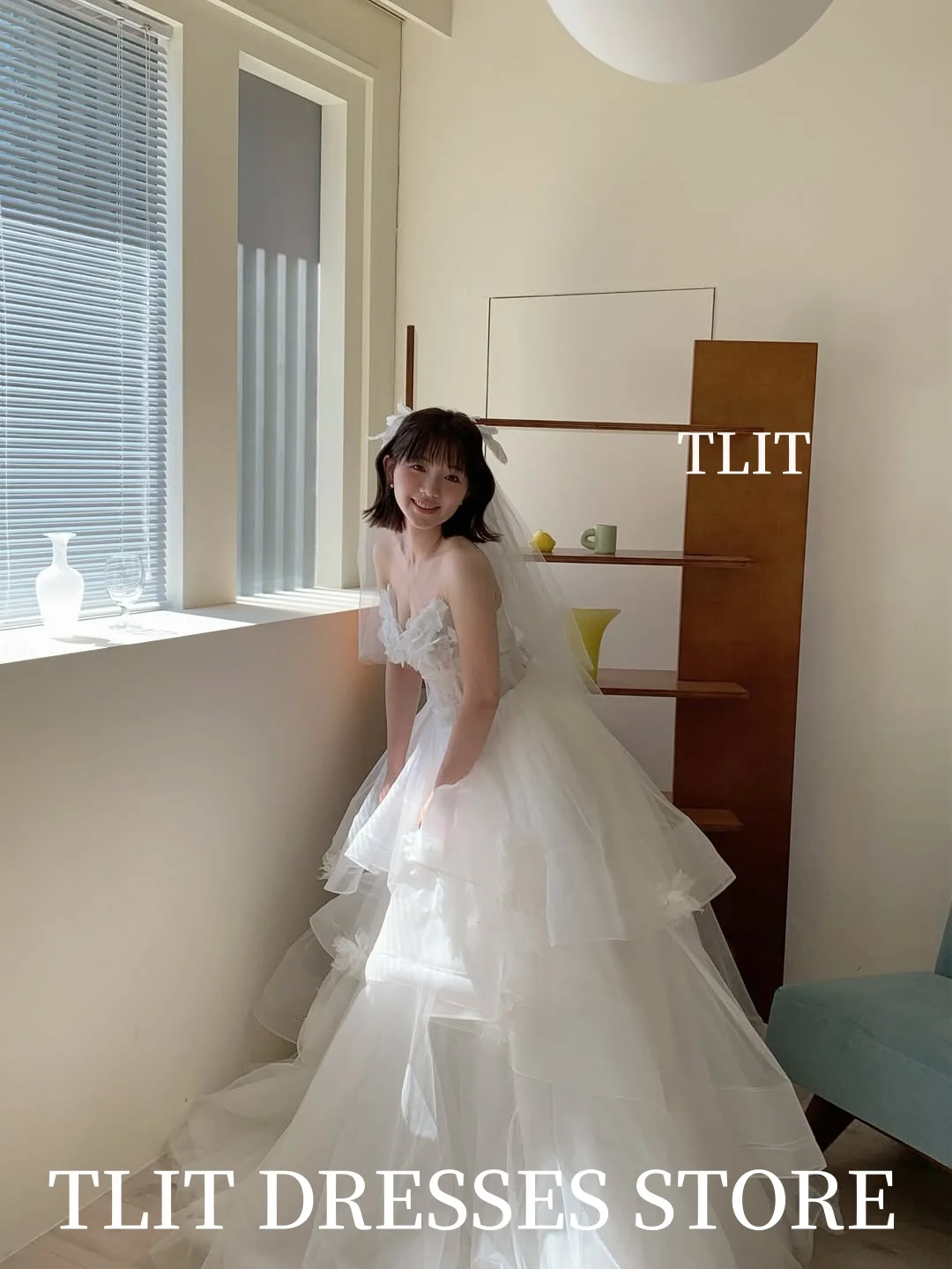 TLIT Elegant White Tiered Tulle Evening Dresses Korea Wedding Dresses Photo Shoot Sweetheart Flowers Prom Gowns Customized