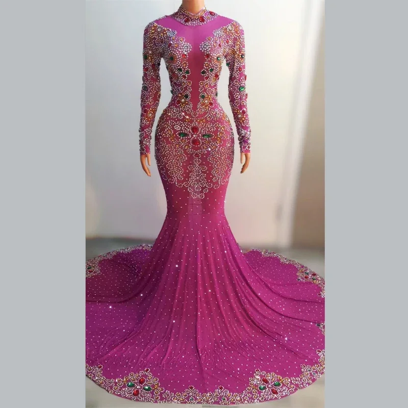 Robe à strass en cristal coloré, 5 couleurs, scintillante, Costumes de célébration d'anniversaire, robe de soirée pour femmes, robe de traînée sur scène, XS5424