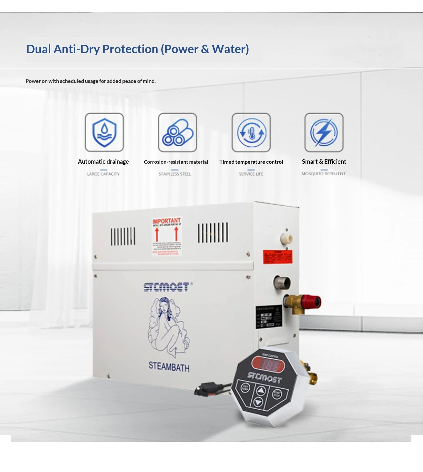 Sauna-Spa-Dampfgenerator für Heimdampfdusche mit digitaler Steuerung, Saunaraum-SPA-Dampfbadmaschine 3/4,5/6/7/8/9KW – Detail 3