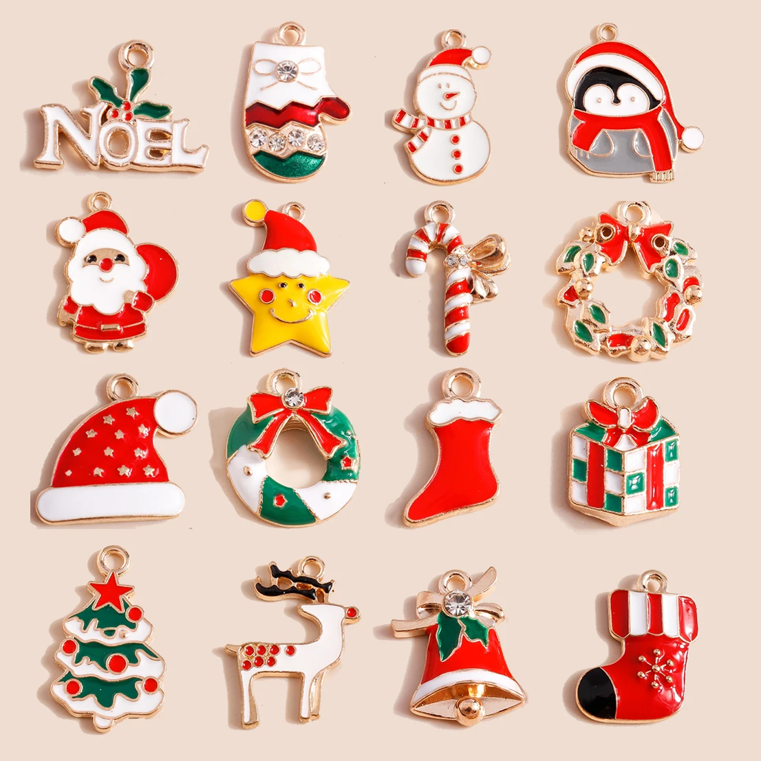 10pcs Mix Enamel Christmas Charms Noel Star Hats Santa Claus Pendants for Diy Jewelry Making Necklace Earring Making Accessories