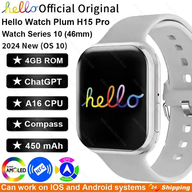 Smartwatch 2024 New Hello Watch Series 10 46mm HD AMOLED 4G ROM GPS GPT NFC Compass Bluetooth Call Clock Men Women PK 3 Pro Plus