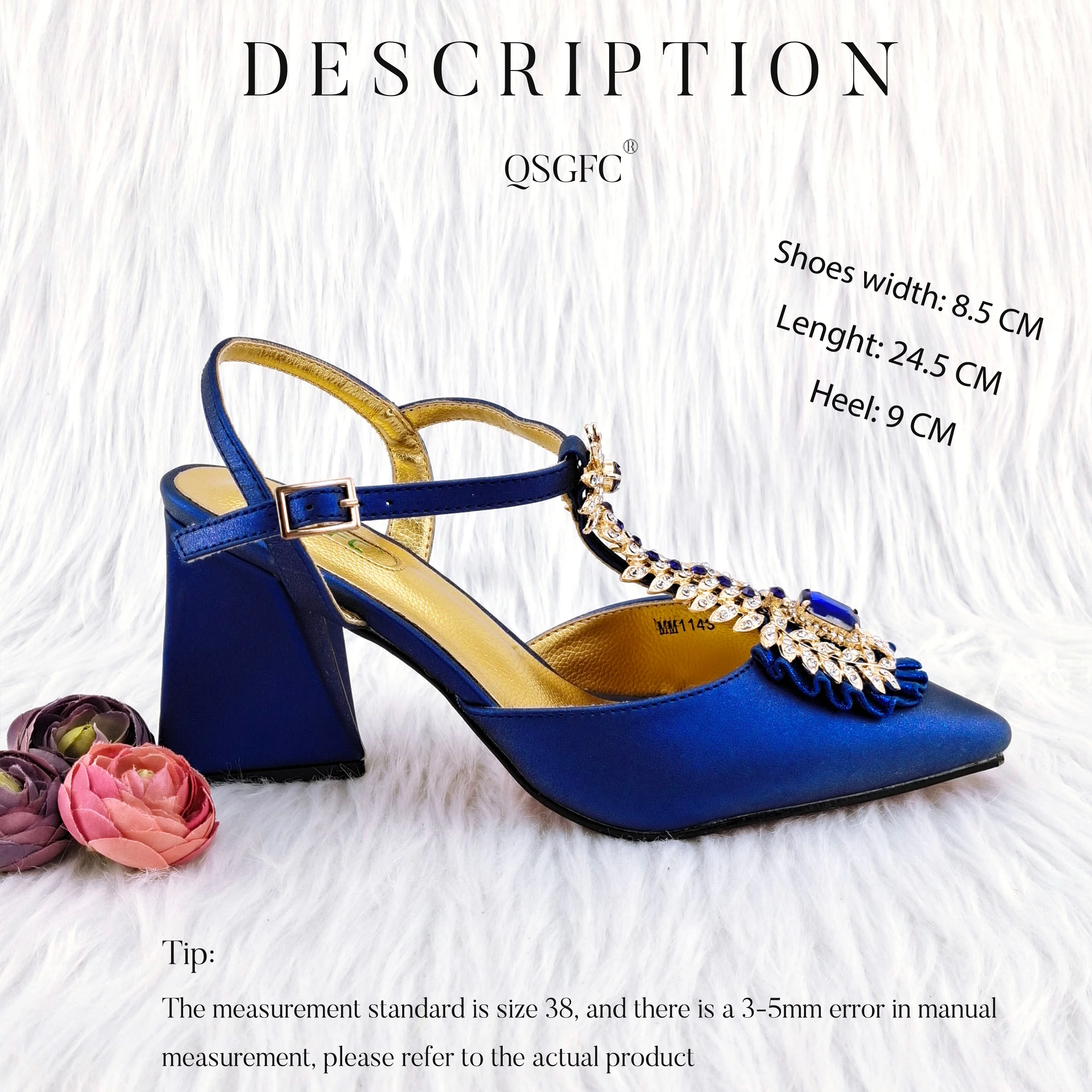 QSGFC Italian Popular Design Royal Blue Noble Three Dimensional Handbag Elegant High Heels African Ladies Shoe Bag Matching Set