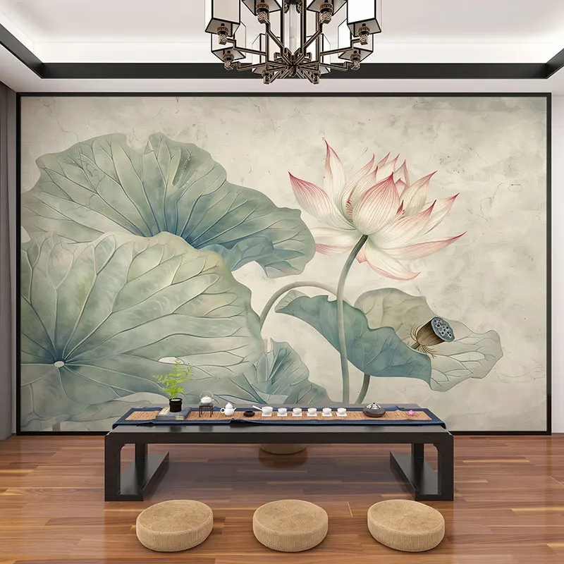 Custom 3D Chinese style mural with lotus flower TV background wall paper living room decoration wallpaper
