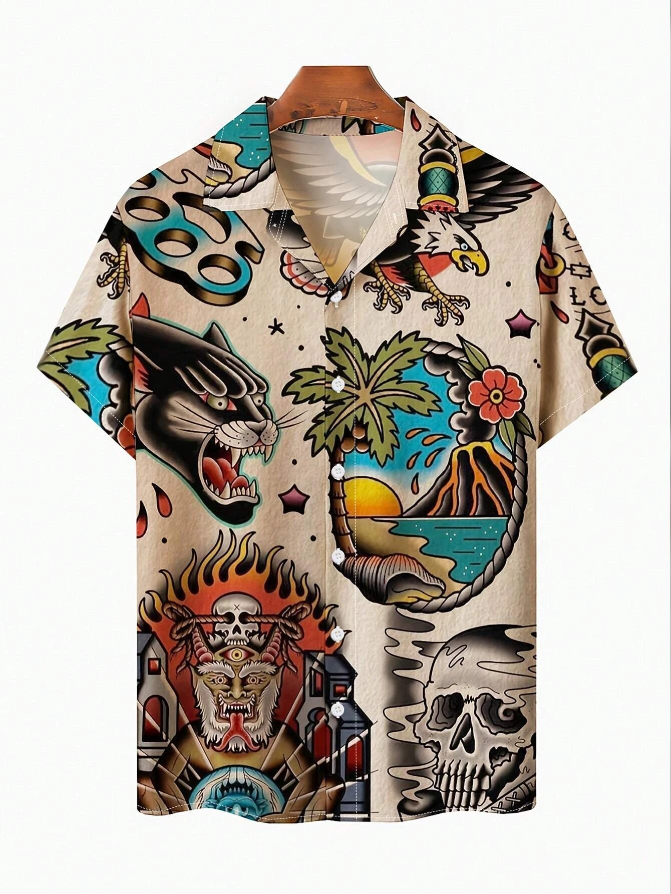 

Hawaii Beach Shirt Mens Shirt Lapel Party Shirt Men Ethnic Retro Short Sleeve Fashion Banana Animation Print Casual Short Shirt