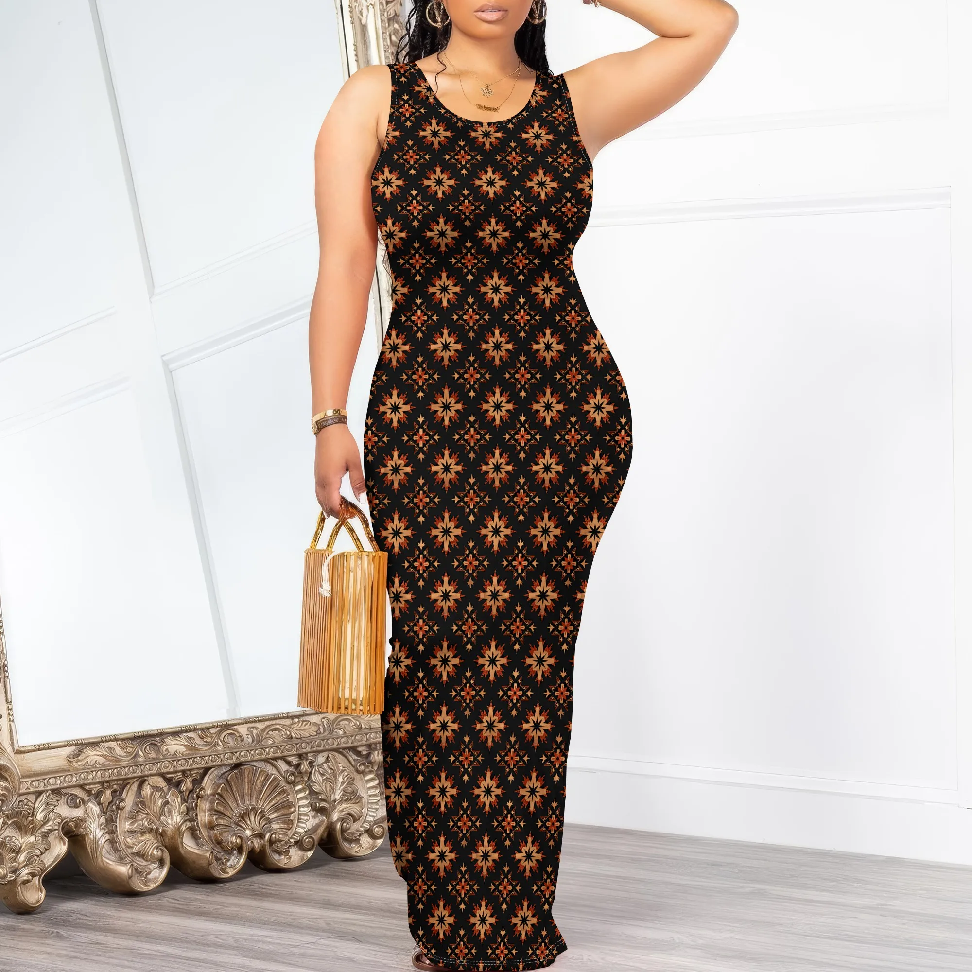 

Tribal Geometric Print Maxi Dress for Women S-3XL – Sleeveless Bodycon Afrocentric Style for Cultural Events