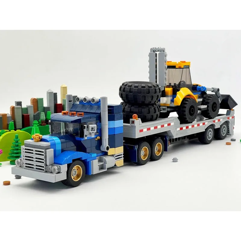 MOC-157923 New City Truck with Ladder Deck Trailer Building Block Model, 694 Parts, Birthday Toy Gift for Boys and Children