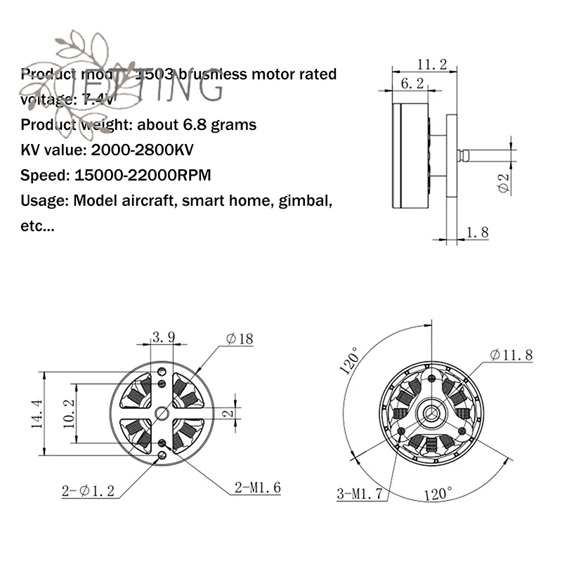 Silnik bezszczotkowy Hot 1503 do samolotów RC, silnik elektryczny do zdalnie sterowanych samolotów 4-osiowych, silnik elektryczny RC, silnik do samolotów RC