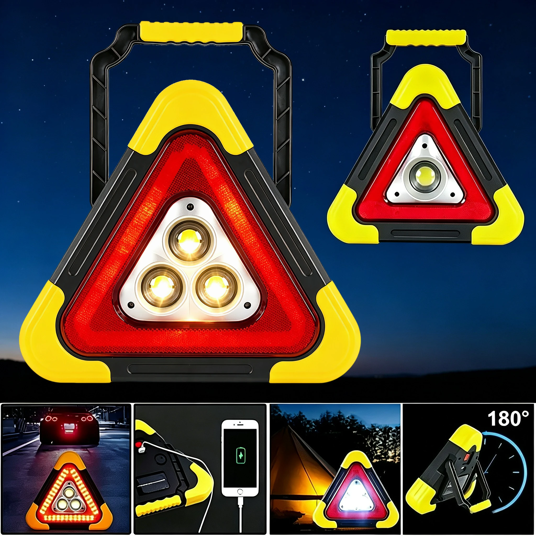 Solar LED Warning Triangle Light RoadsideEmergency Safety Light Red Flash Warning FoldableStand for Car Breakdown Camping Light