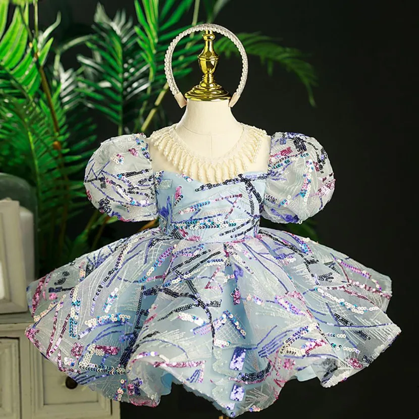 

Girls Spanish Floral Beading Sequined Ball Gown Baby Lolita Princess Dresses Infant Birthday Christening Boutique Clothes A1483