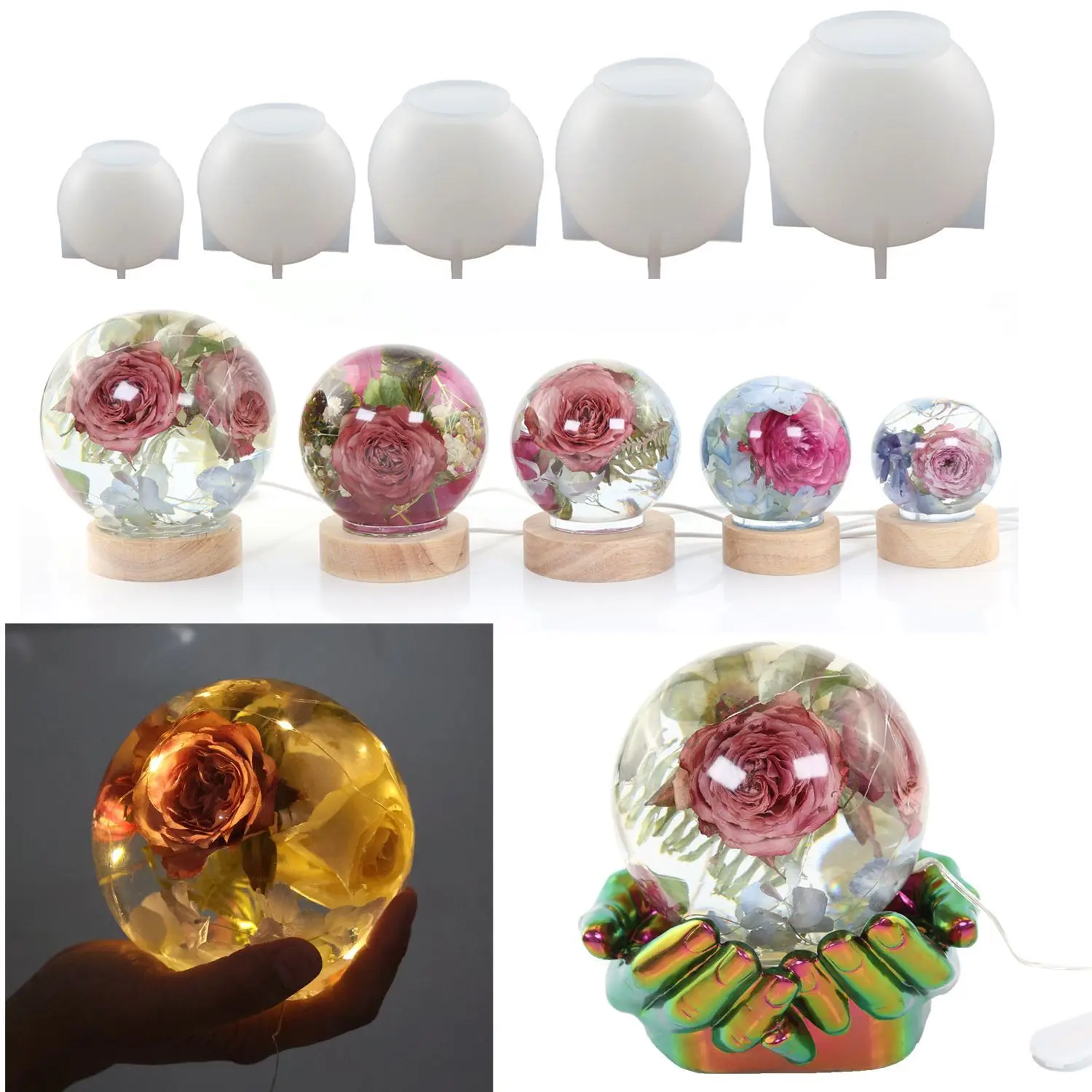 DIY One-piece Spherical Crystal Epoxy Resin Mold Dry Flower Sphere Mirror Silicone Mold