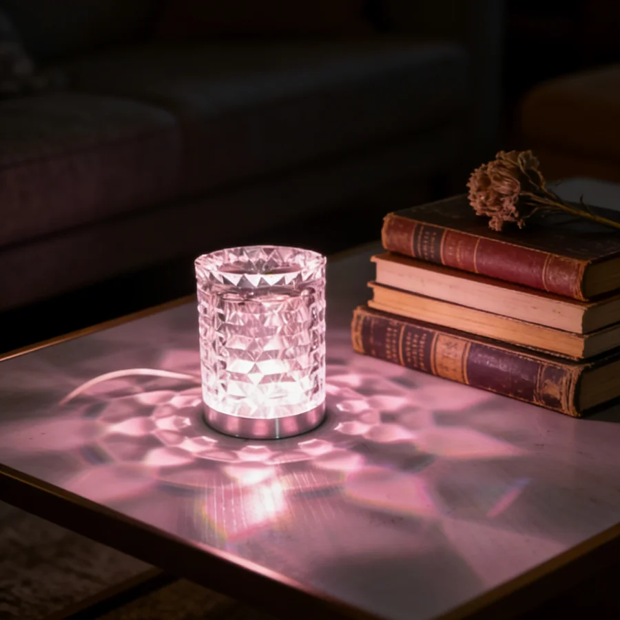 1PC Diamond Crystal Table Lamp | RGB Color Changing | USB Powered Ambient Light for Bedroom & Party